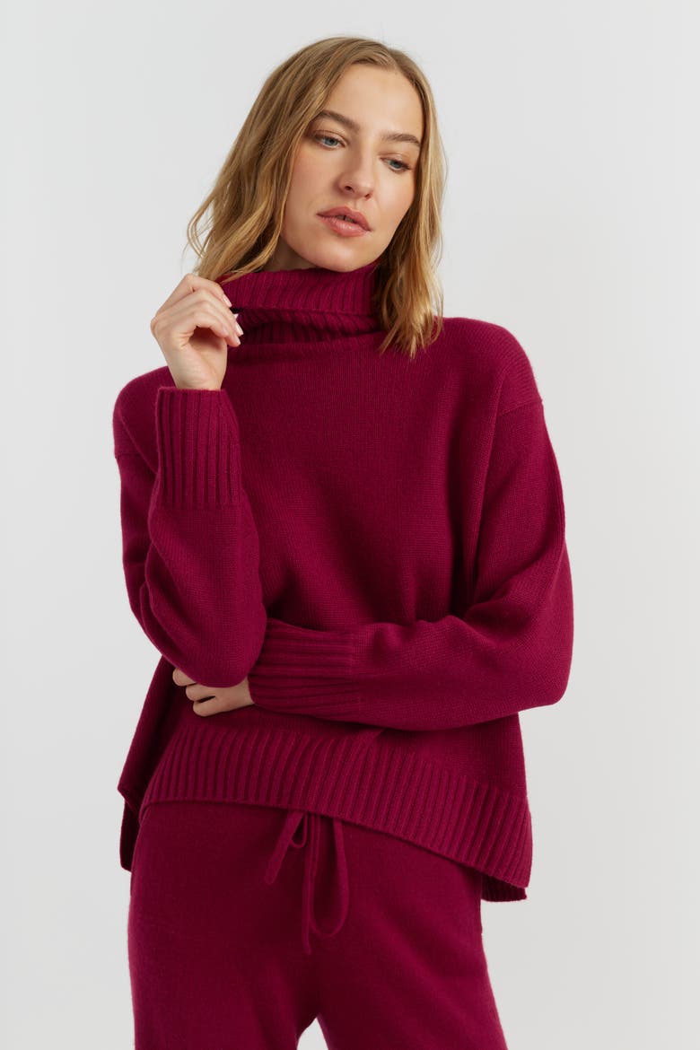 Pure Cashmere Relaxed Rollneck Sweater, Alternate, color, Cherry