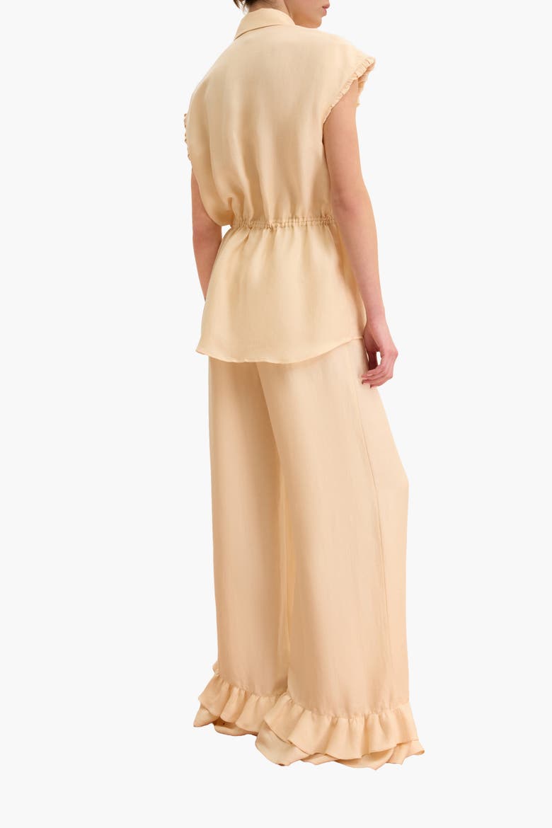 Drawstring-Waist Floral-Applique Blouse, Alternate, color, Light Apricot