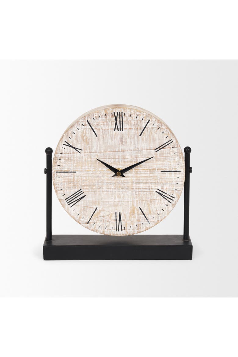 Raja Metal With Wood Table Clock, Alternate, color, Black