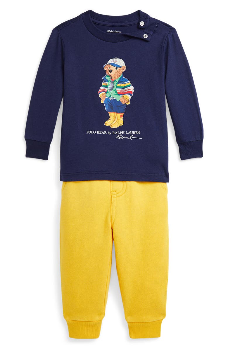 Ralph Lauren Polo Bear Long Sleeve Cotton Graphic T-Shirt & Joggers Set, Main, color, 