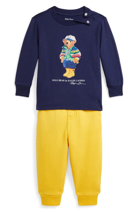 Polo Bear Long Sleeve Cotton Graphic T-Shirt & Joggers Set