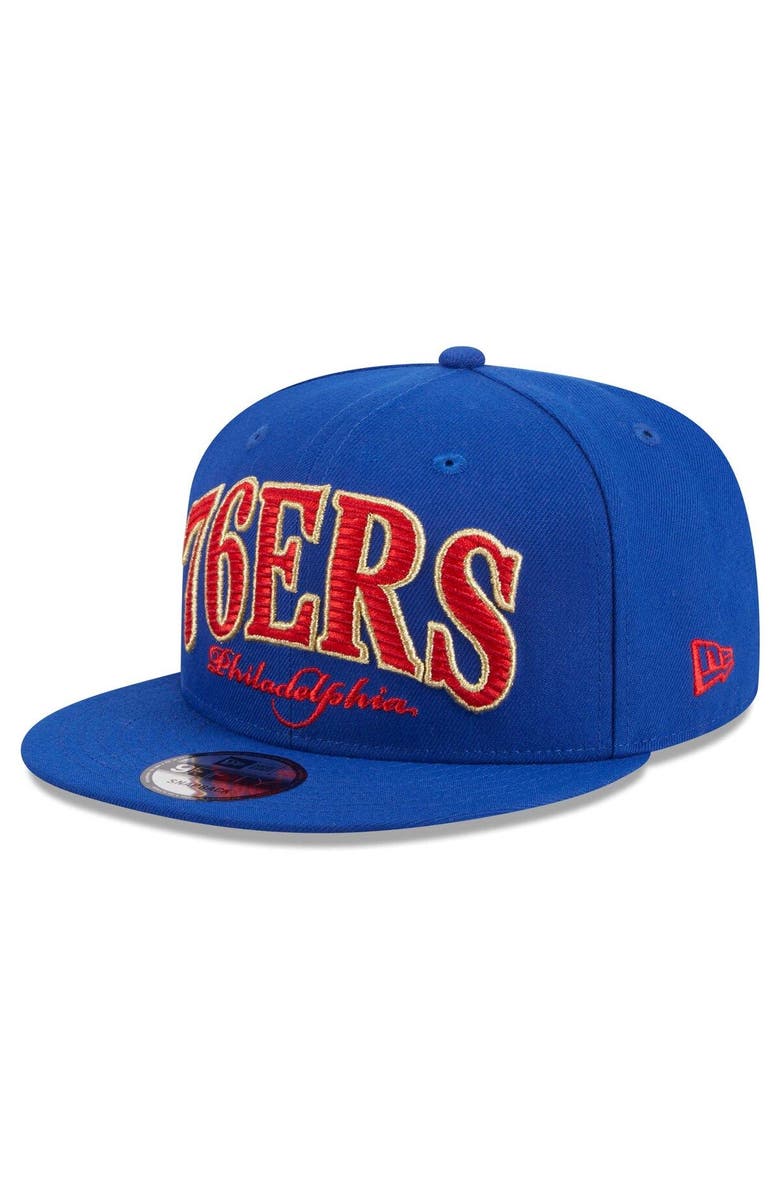 New Era Men's New Era Royal Philadelphia 76ers Golden Tall Text 9FIFTY Snapback Hat, Alternate, color, Royal