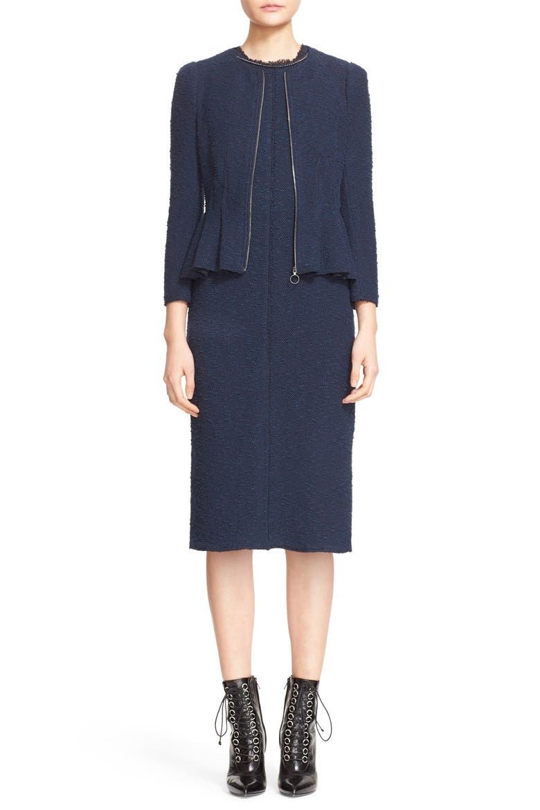 Zip Front Bouclé Tweed Jacket, Main, color, NAVY