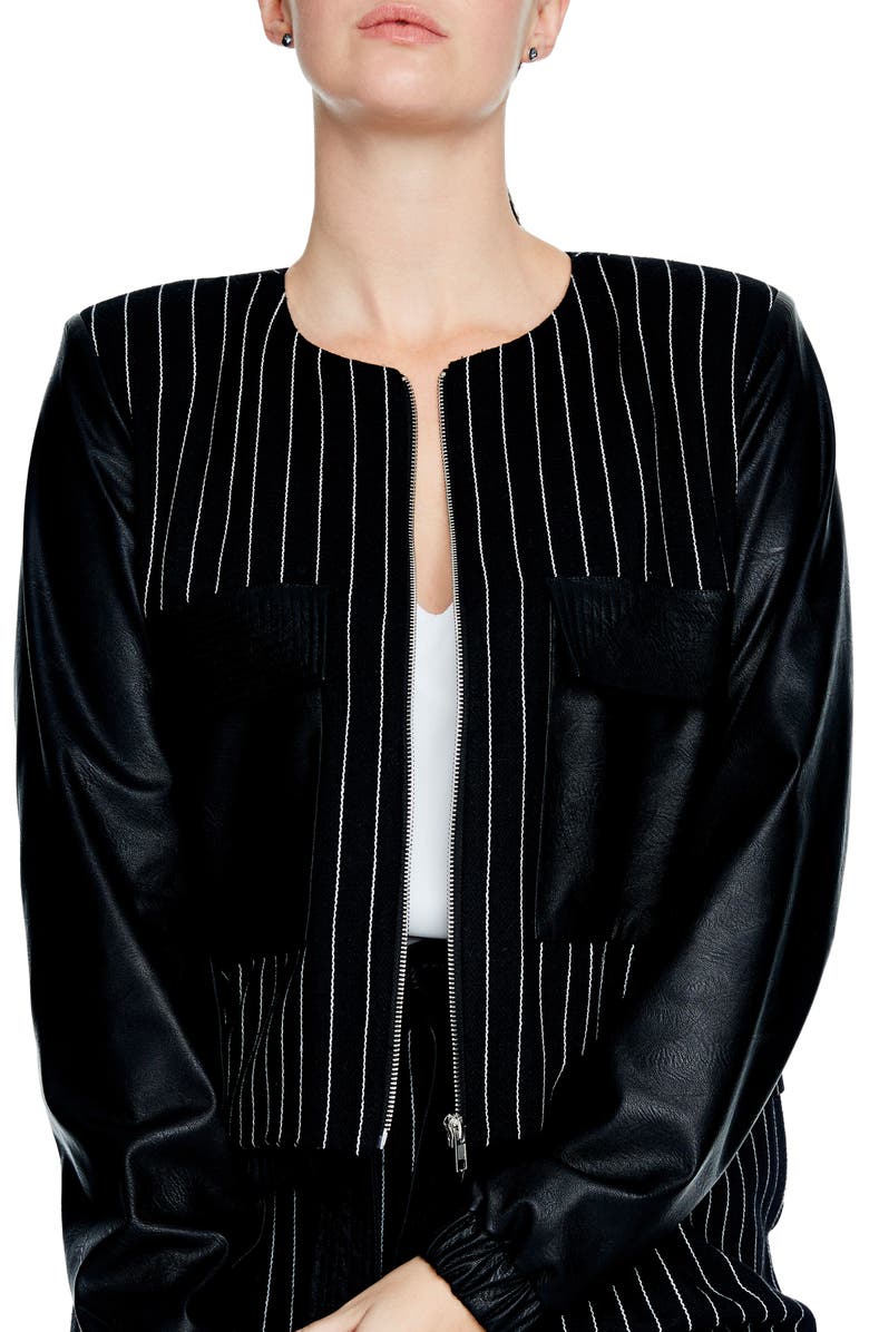 ELVI Pinstripe & Faux Leather Jacket, Main, color, 