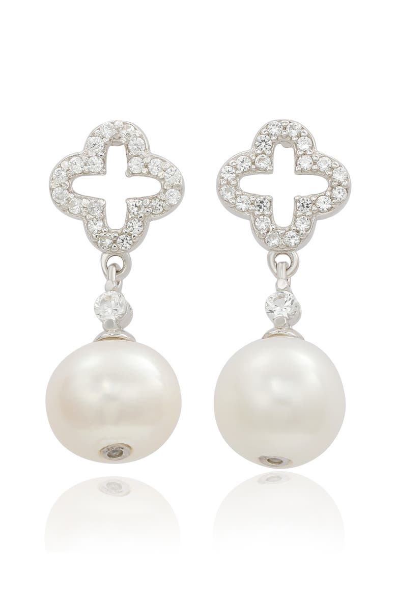 Sterling Silver Freshwater Pearl Drop Earrings, Main, color, WHITE
