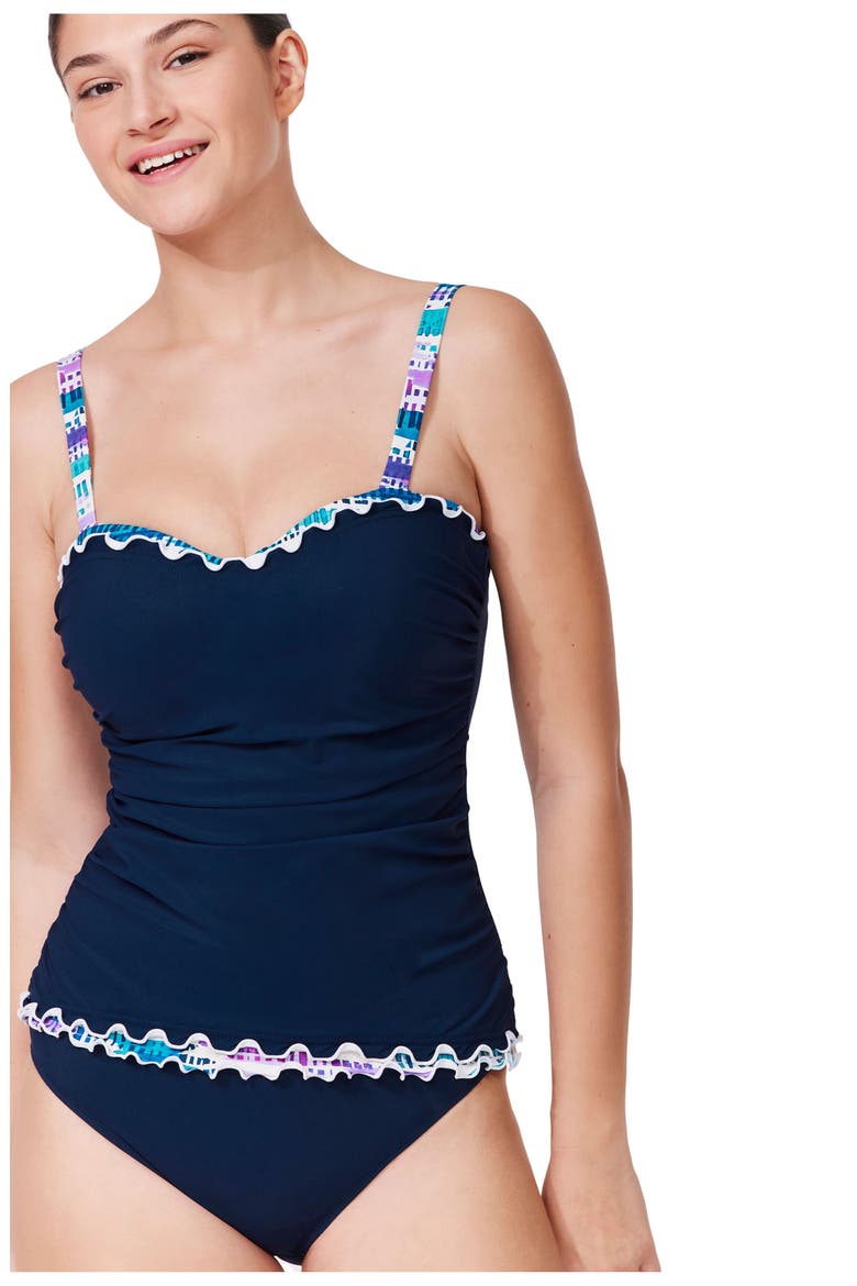 Canva Tricolore D-Cup Tankini Top, Main, color, Navy