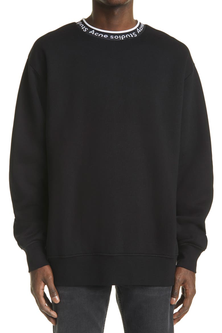 Men's Fulton Logo Rib Crewneck Sweatshirt, Main, color, BLACK