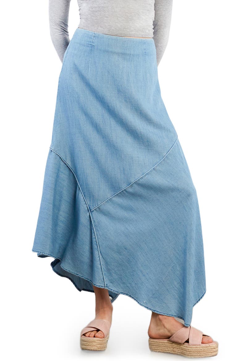 The Jitterbug Panel Denim Maxi Skirt, Main, color, DENIM