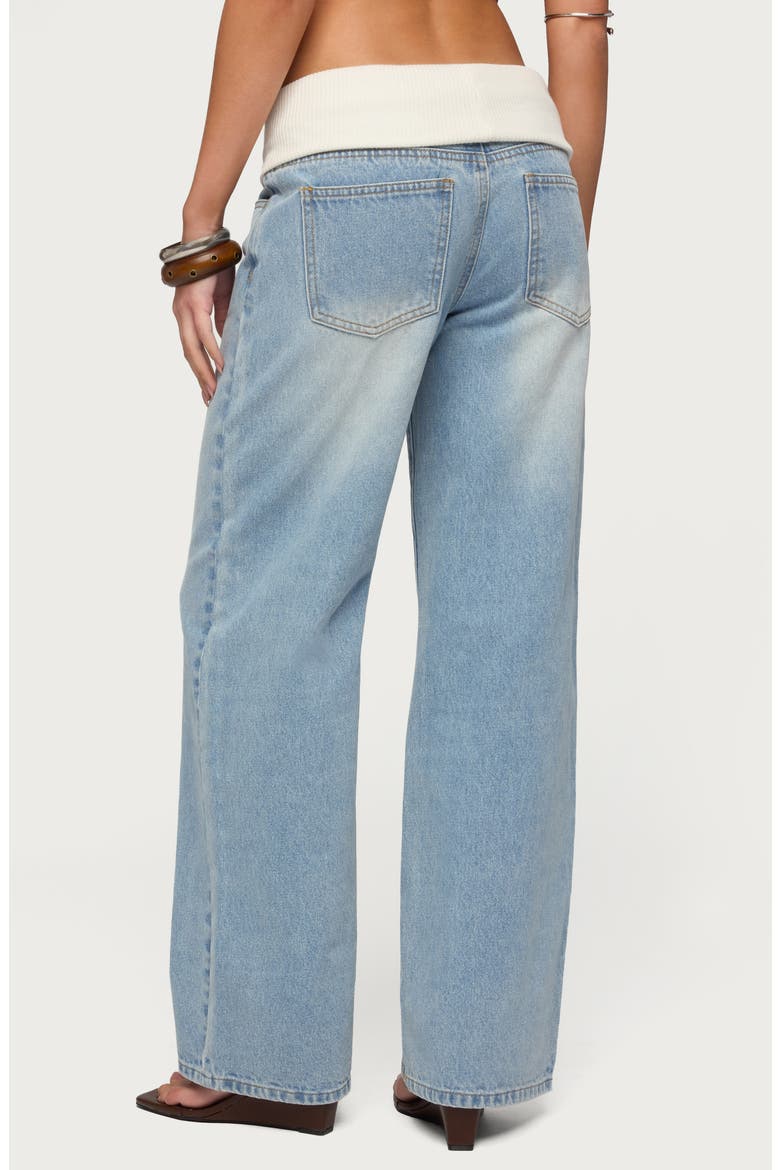 Knit Foldover Low Rise Baggy Jeans, Alternate, color, LIGHT-BLUE
