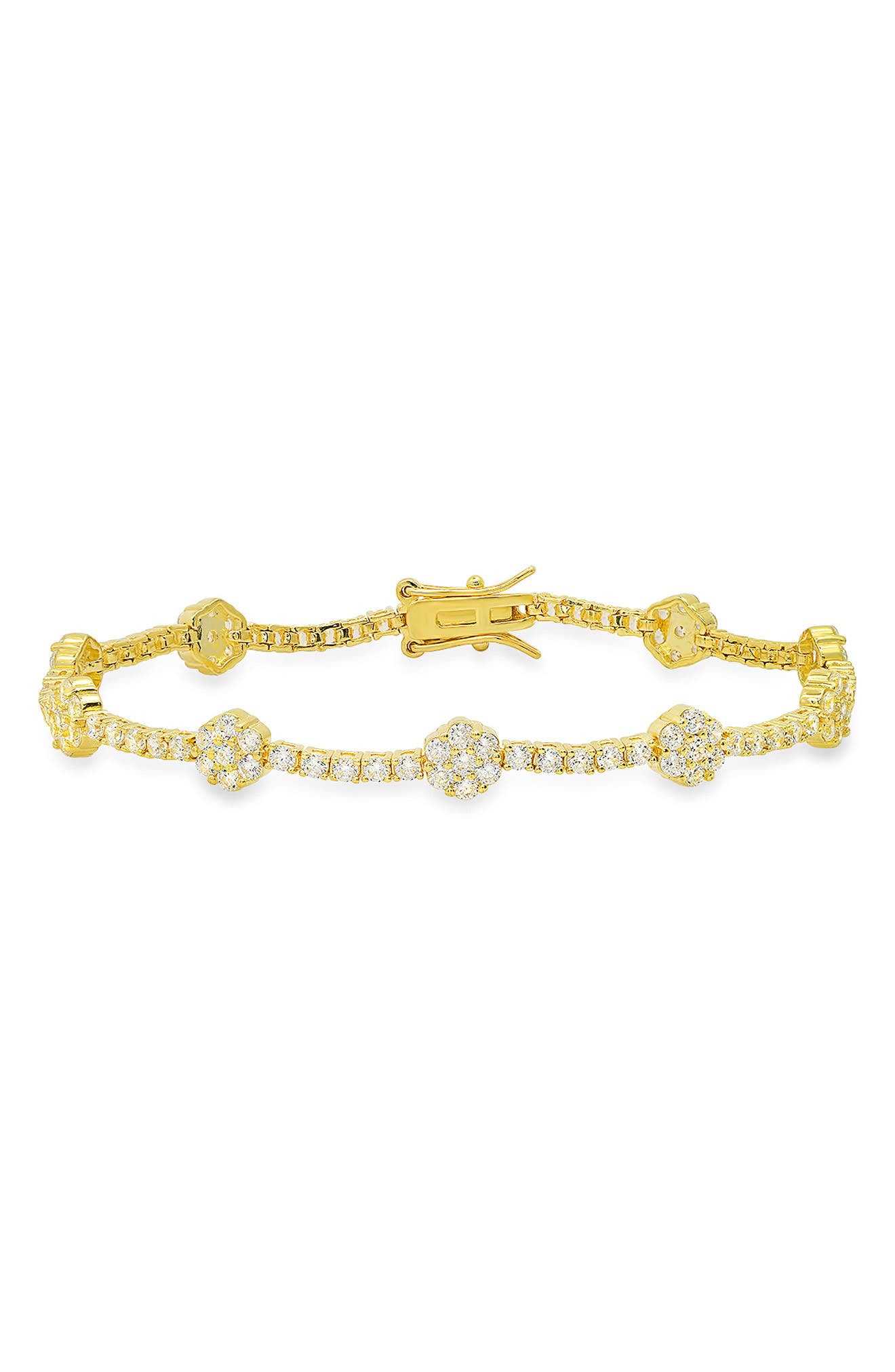 Queen Jewels Sterling Silver CZ Floral Station Chain Bracelet