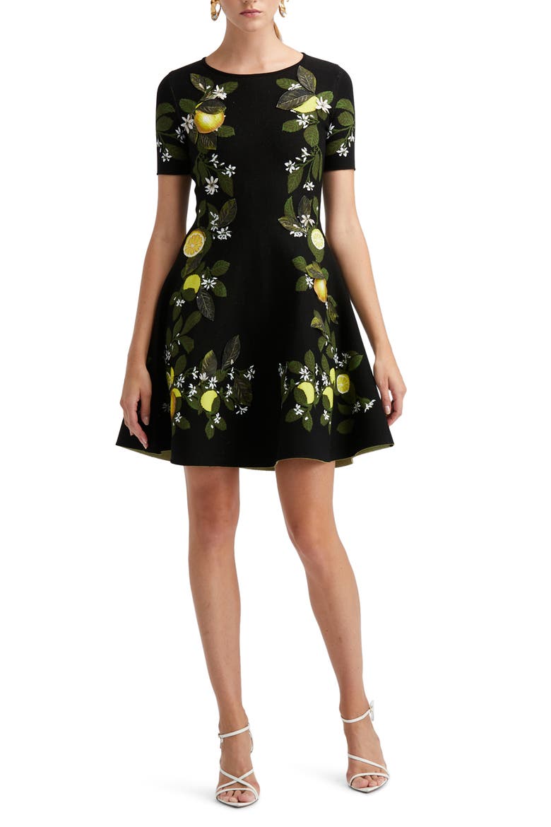 Lemon Jacquard Knit Dress, Main, color, BLACK