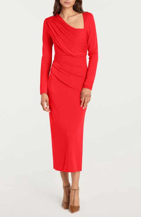 Jalyn Long Sleeve Asymmetric Drape Matte Jersey Dress
