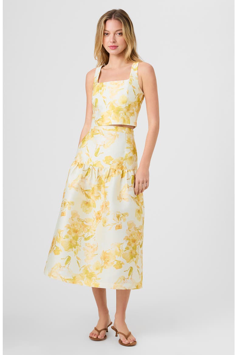 Sophie Floral Structured Taffeta Midi Skirt, Alternate, color, DAISY YELLOW SOPHIE FLOWER