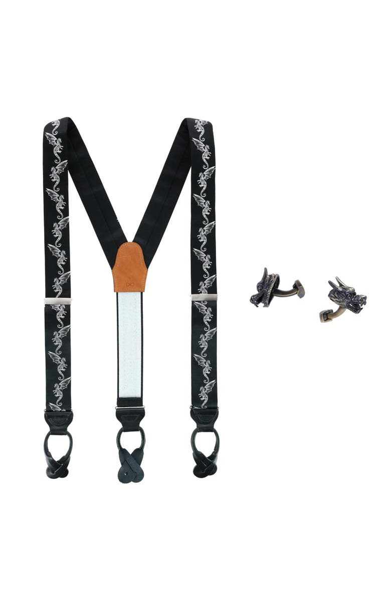 Trafalgar Guardian of Freedom Silk Brace and Brass Cufflink Set, Main, color, Black