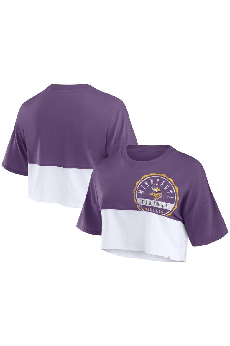 Women's Fanatics Branded Purple/White Minnesota Vikings Boxy Color Split Cropped T-Shirt, Main, color, Purple