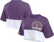 FANATICS Women's Fanatics Branded Purple/White Minnesota Vikings Boxy Color Split Cropped T-Shirt