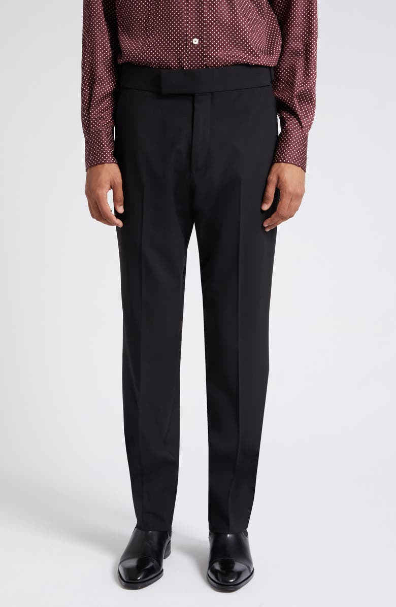 TOM FORD Atticus Wool Plain Weave Trousers, Main, color, Black