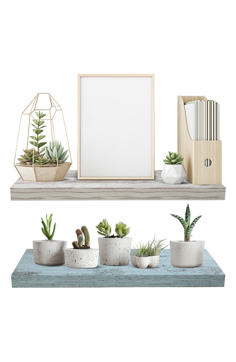 SORBUS Blue White Floating Rectangle Wall Shelf - Set of 2, Alternate, color, White - Green