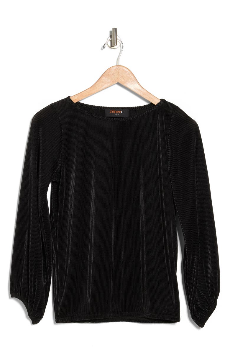 Renee C Plissé Long Puff Sleeve Top, Alternate, color, 