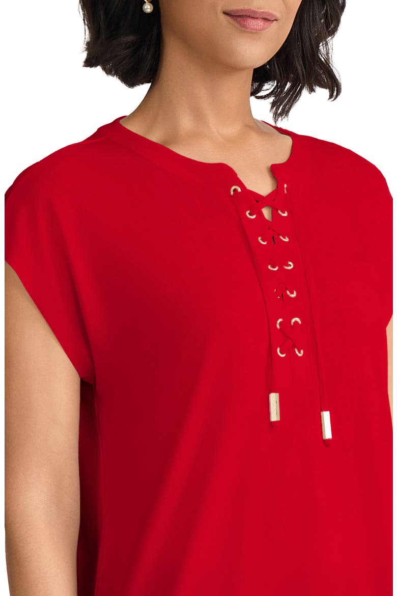 Lace-Up Crepe Top, Alternate, color, ROUGE