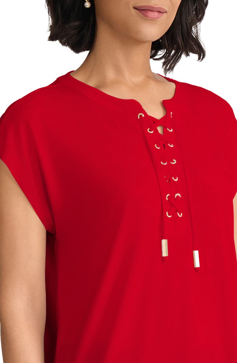 Jones New York Lace-Up Crepe Top, Alternate, color, Rouge