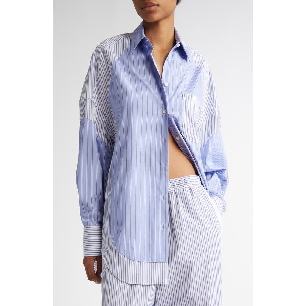 Shop Stella Mccartney Mixed Stripe Button-up Shirt In Multicolor Blue