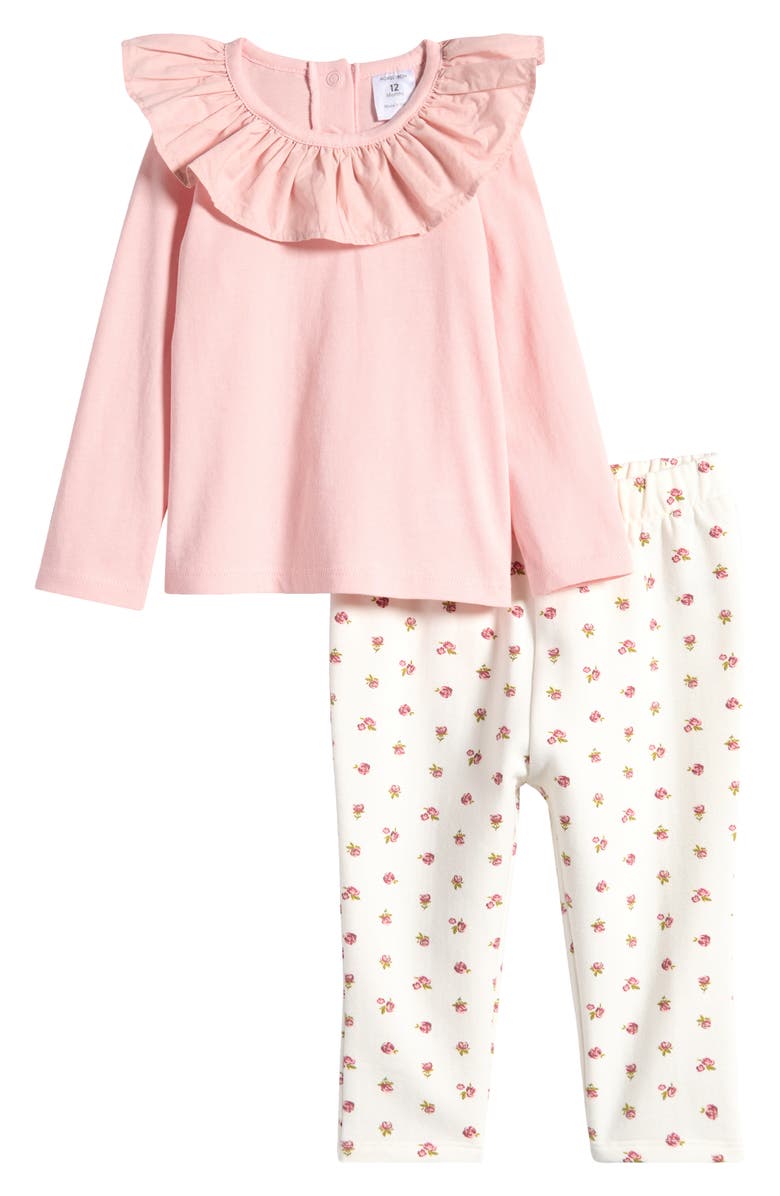 Nordstrom Ruffle Collar Long Sleeve Top & Floral Leggings Set, Main, color,