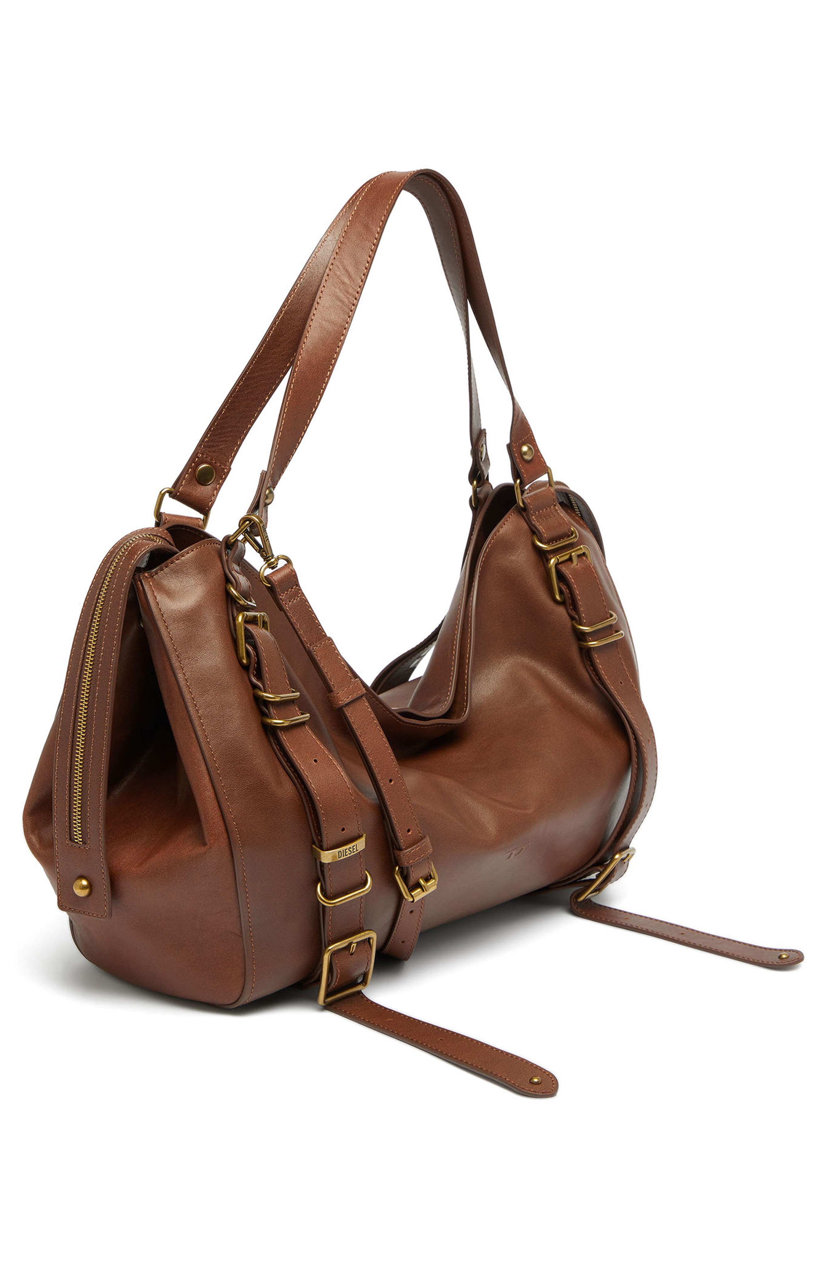 D-One Top Handle Leather Bag, Alternate, color, BROWN