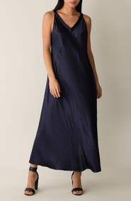 Eileen Fisher V-Neck Crinkled Satin Midi Dress