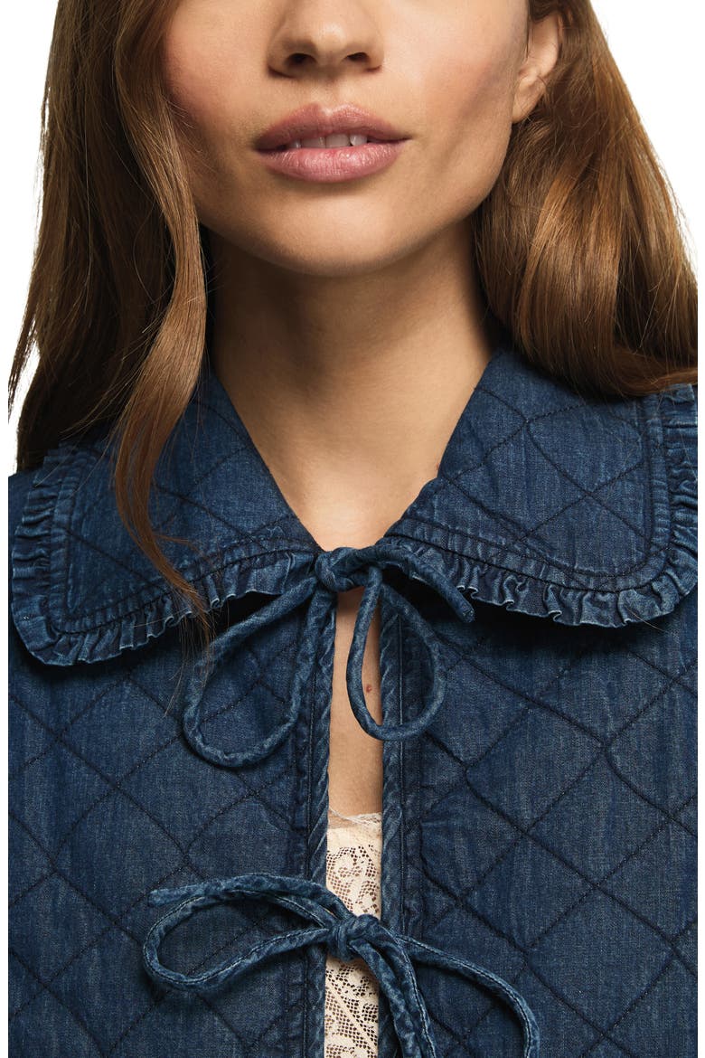 Quilted Peter Pan Collar Denim Jacket, Alternate, color, NAVY