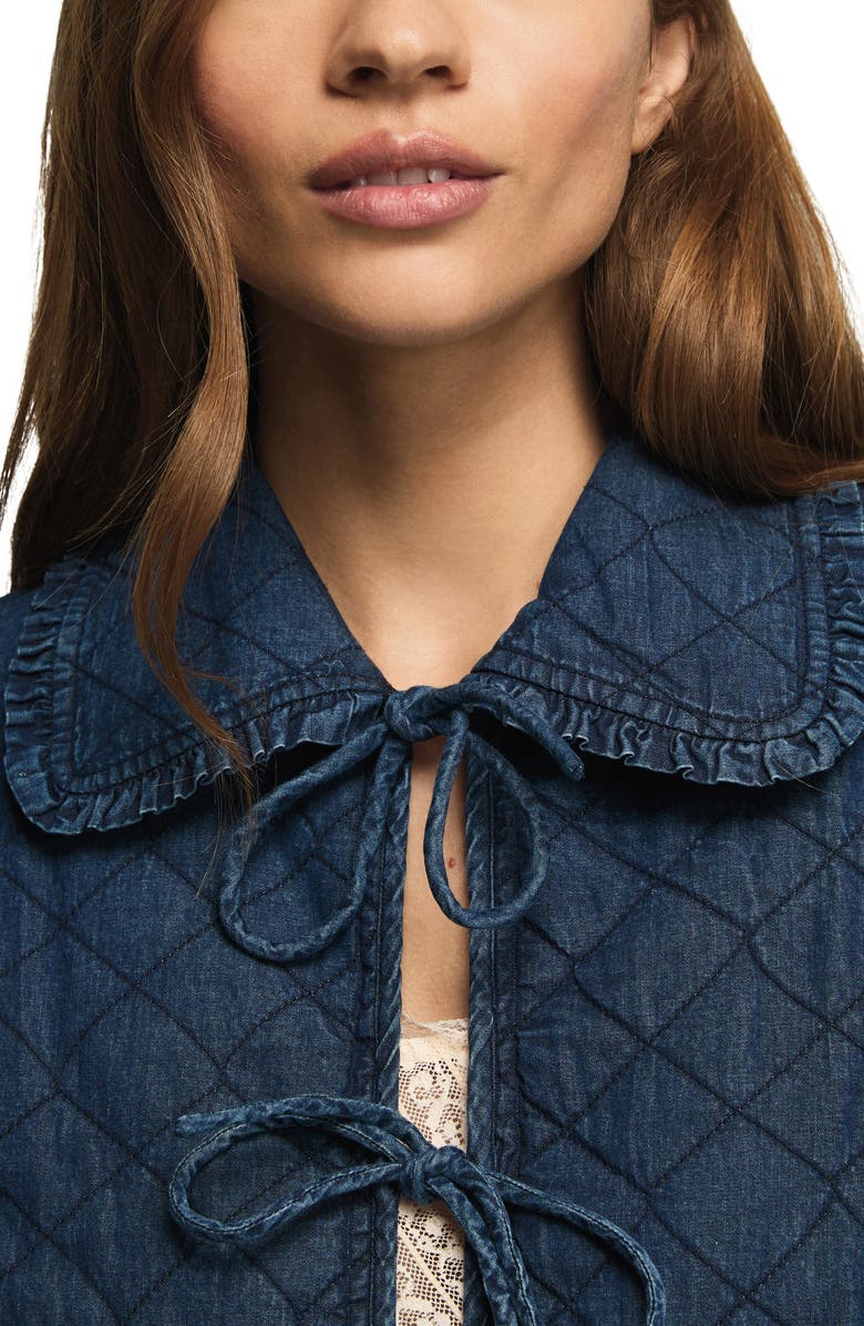 Lucky Brand Quilted Peter Pan Collar Denim Jacket, Alternate, color, Navy