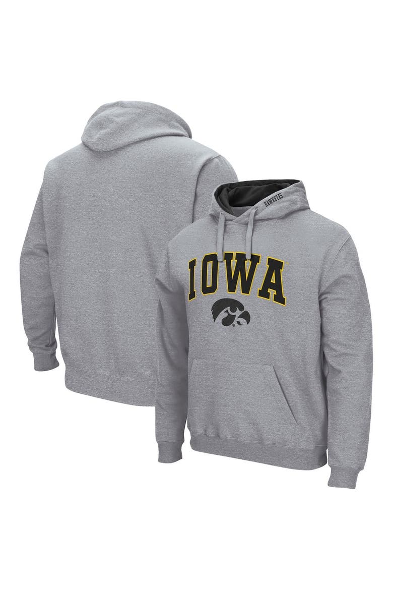 Men's Colosseum Heather Gray Iowa Hawkeyes Arch & Logo 3.0 Pullover Hoodie, Main, color, Heather Gray