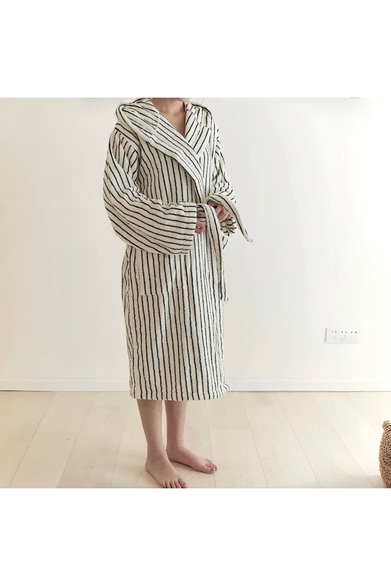 Scandi Retro Cotton Stripe Hooded Bathrobe, Alternate, color, Stripe