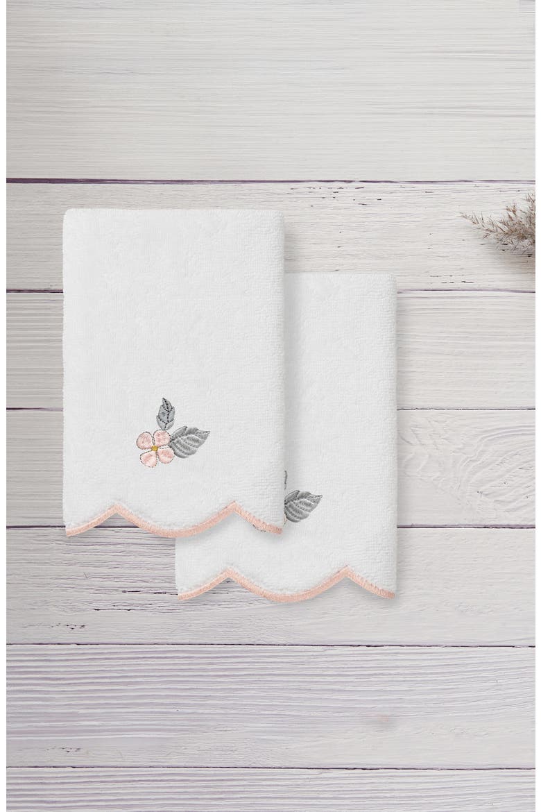 Hydea Scalloped Set of 2 Embroidered Washcloths, Alternate, color, WHITE/ PINK