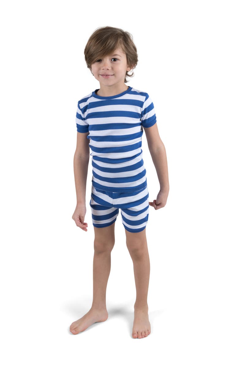 Leveret Kids Short Sleeve Cotton Striped Matching Family Pajamas, Main, color, Blue & White