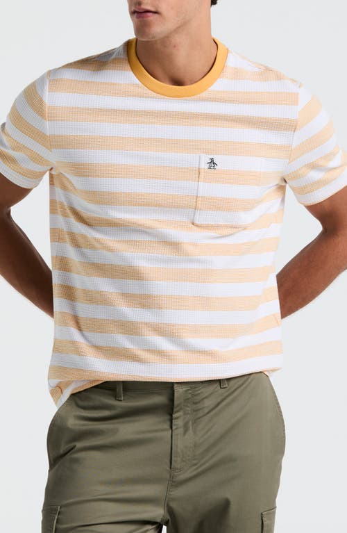 Original Penguin Stripe Waffle Knit Pocket T-shirt In Jurassic Gold