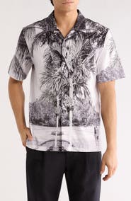 Bugatchi Cole OoohCotton® Woven Print Short Sleeve Button-Up Shirt