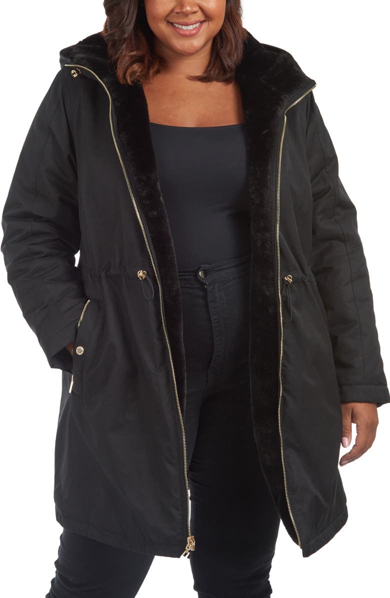 RACHEL Rachel Roy Reversible Rain Parka with Faux Fur, Main, color,