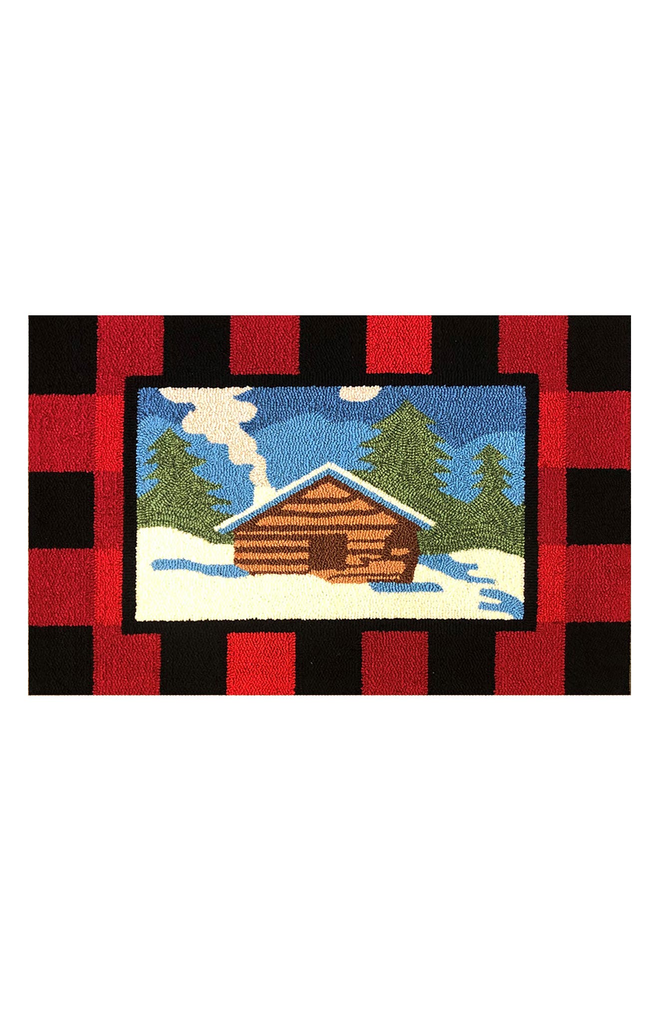R16 HOME Snowy Cabin Plaid Doormat
