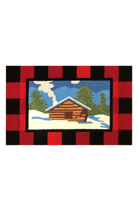 Snowy Cabin Plaid Doormat