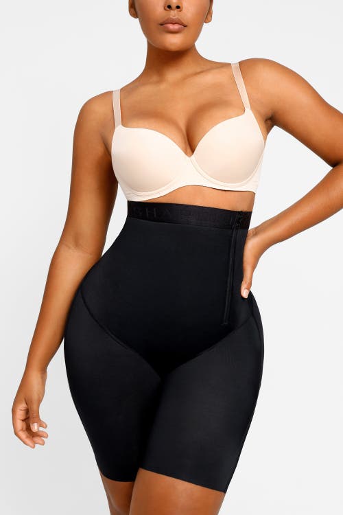 Shapellx Postpartum Side Zipper Support Shorts In Onyx Black