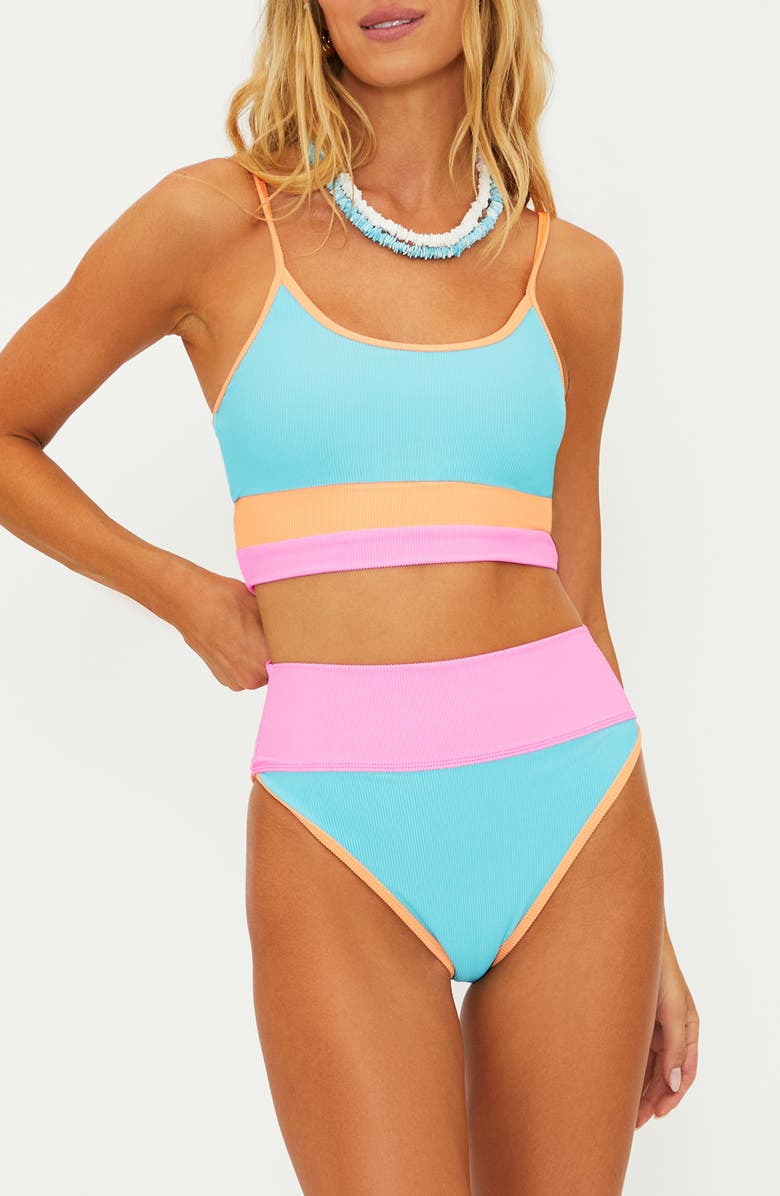 Beach Riot Eva Rib Colorblock Bikini Top, Alternate, color, Blue/ Green Crush Color