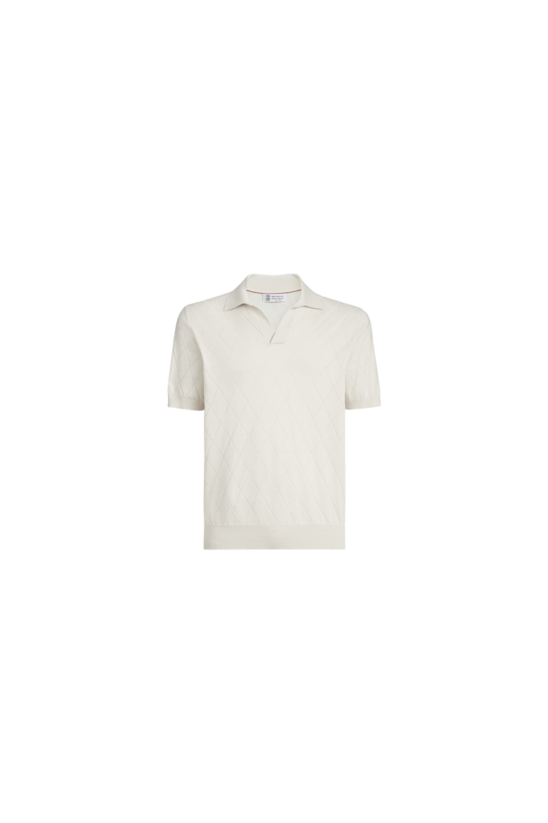 Cotton textured Argyle lightweight knit polo shirt, Alternate, color, White