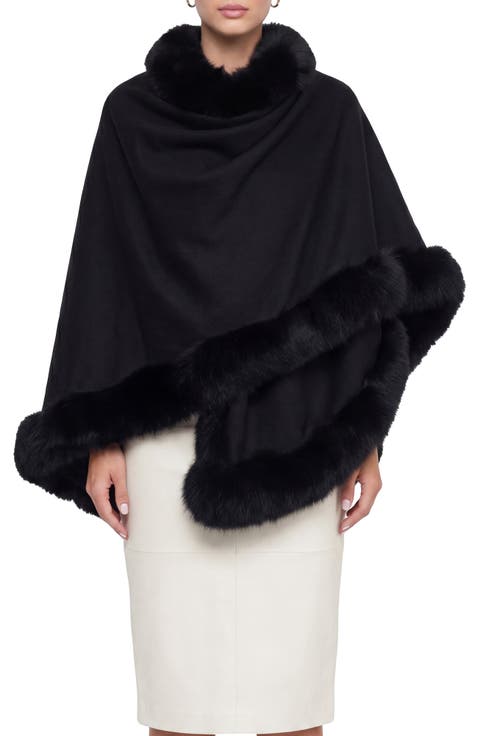 Cashmere Cape with Genuine Shearling Trim