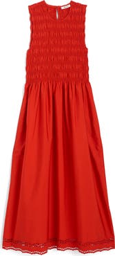 Madewell The Embroidered Melody Smocked Midi Dress