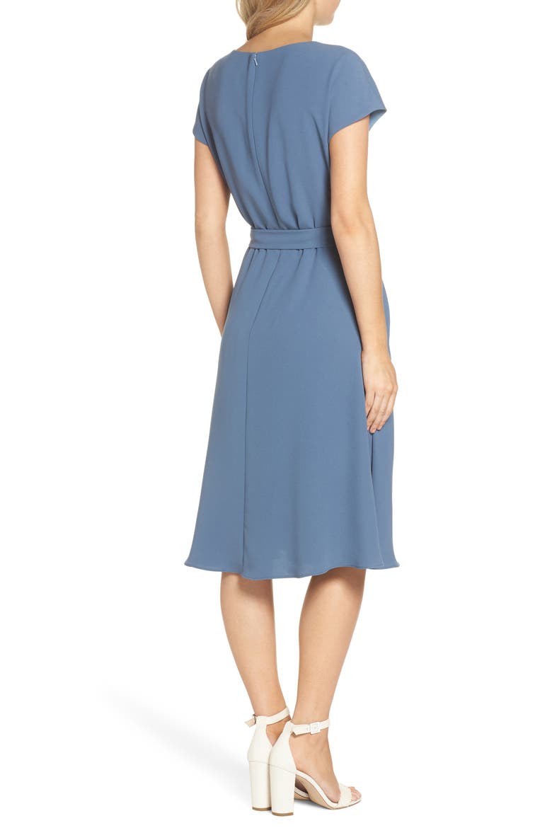 Vivian Twist Neck Fit & Flare Dress, Alternate, color, DUSTY BLUE