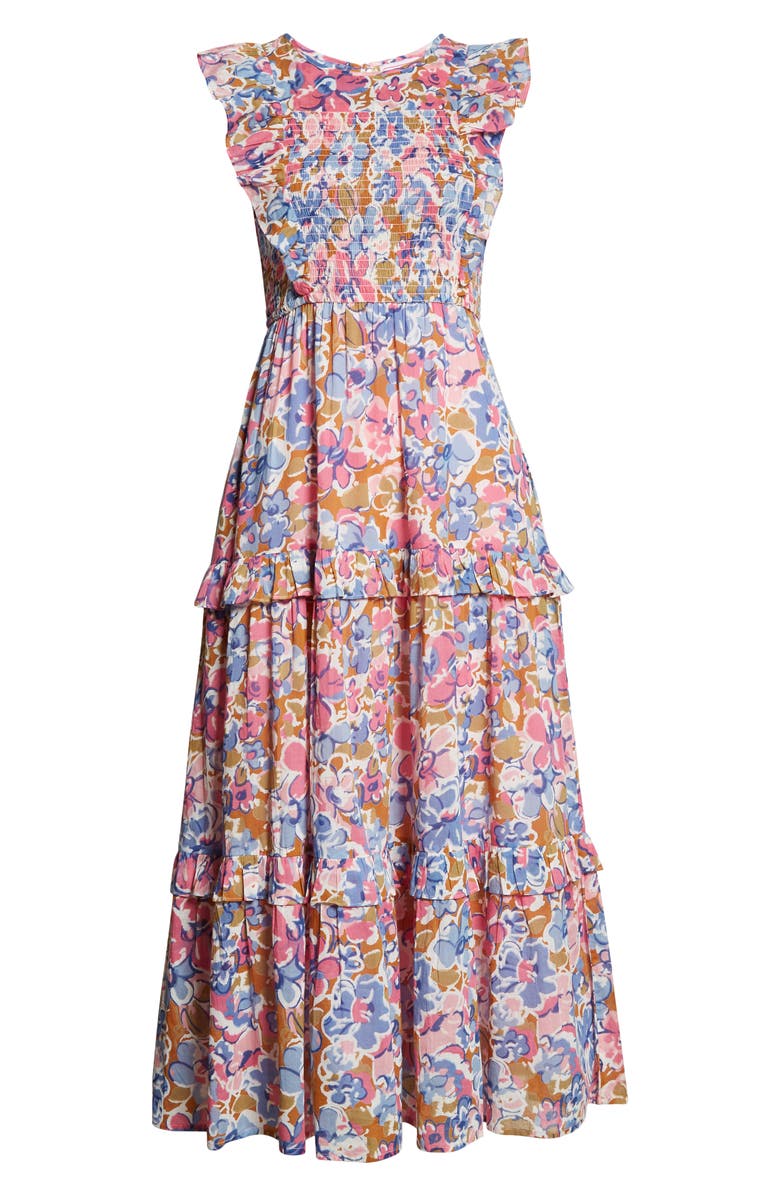 Banjanan Iris Floral Tiered Organic Cotton Dress, Alternate, color, 