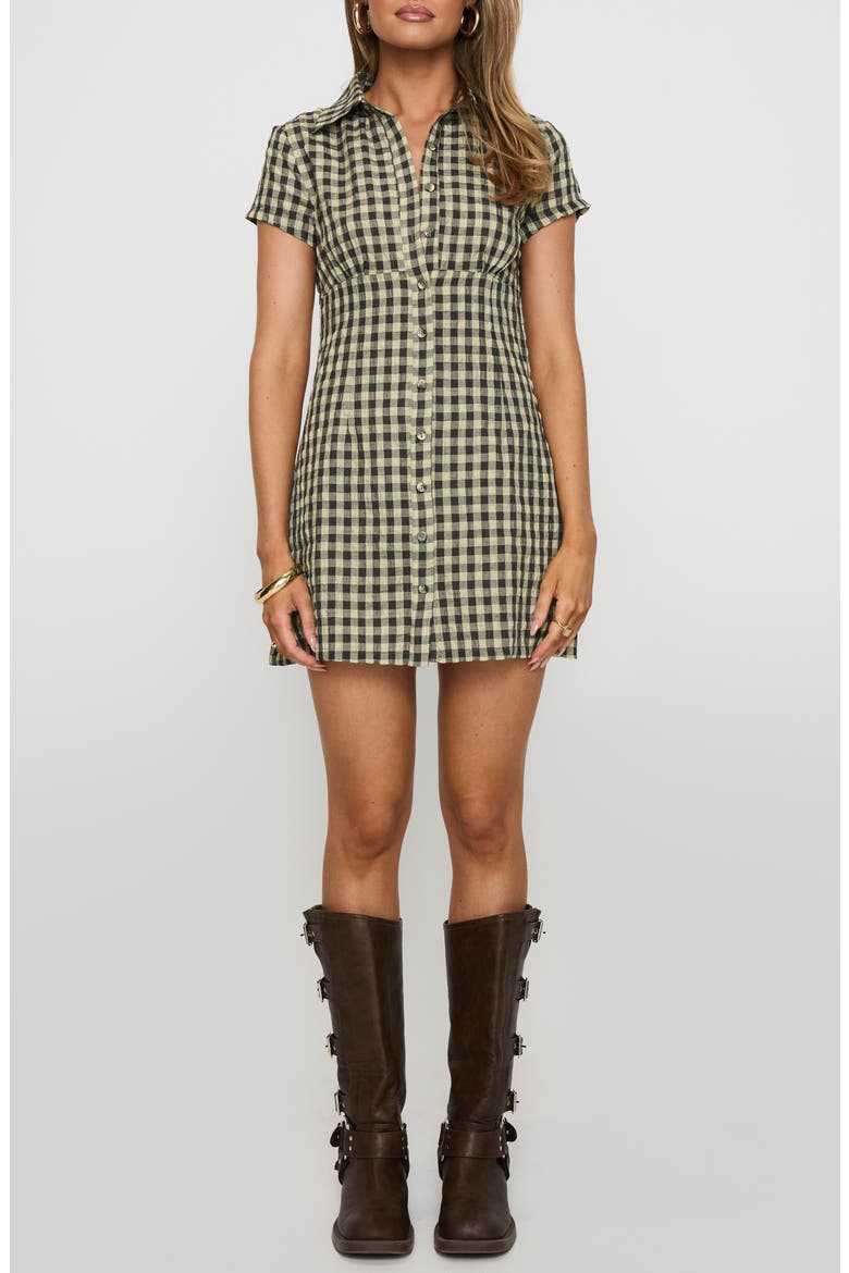 Motley Check Mini Shirtdress, Main, color, BROWN CHECK
