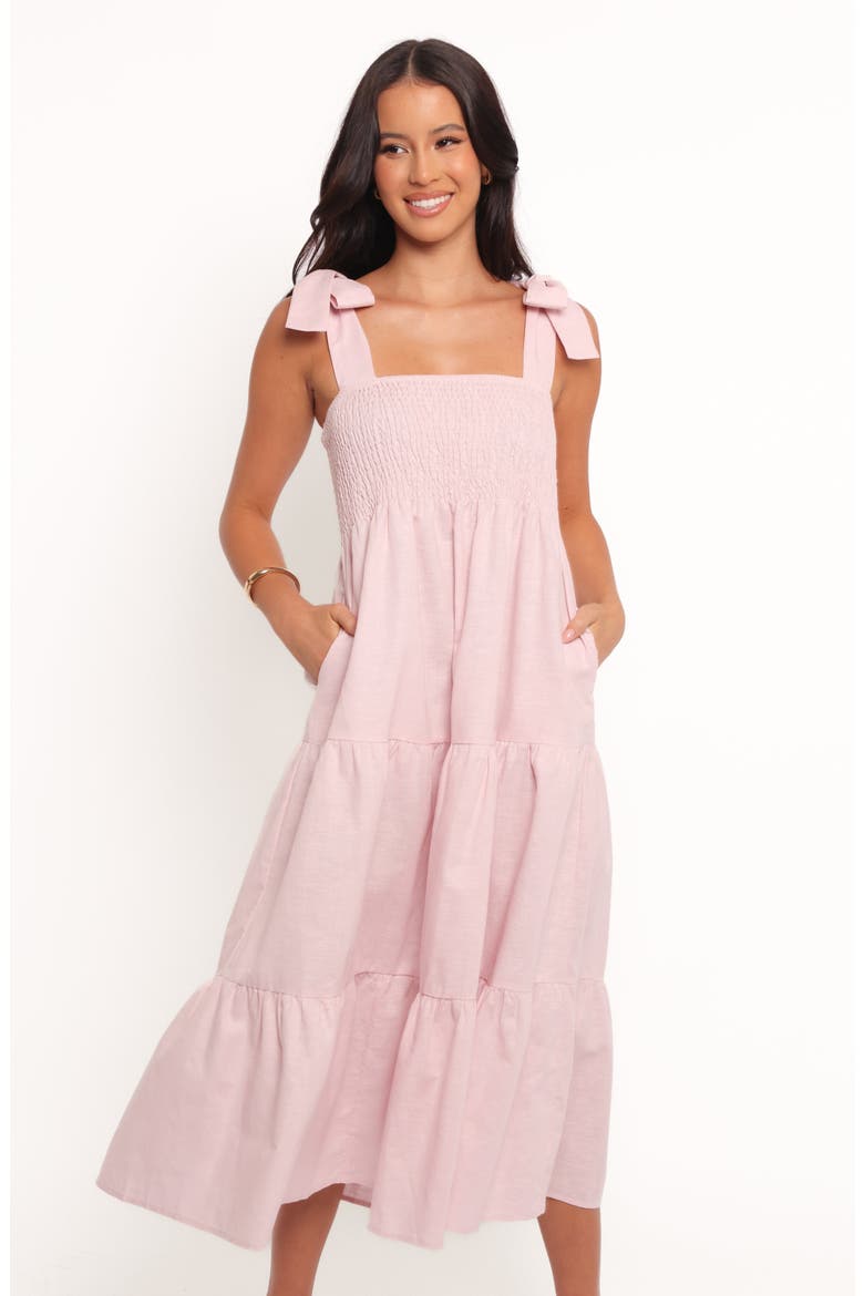 Giorgi Tiered Linen & Cotton Midi Sundress, Alternate, color, PINK
