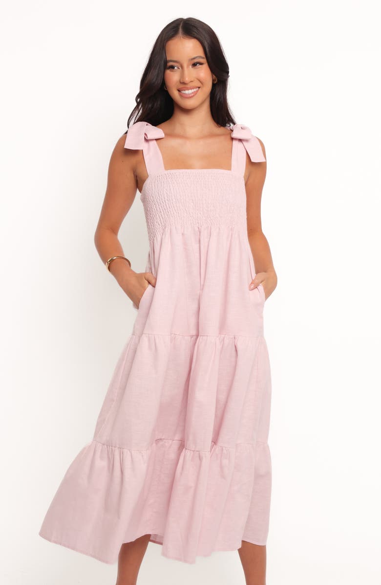 Petal & Pup Giorgi Tiered Linen & Cotton Midi Sundress, Alternate, color, Pink